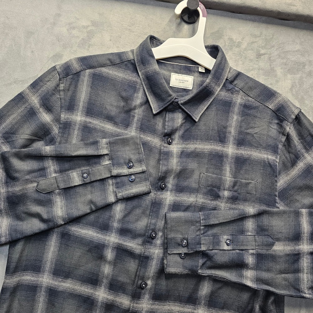 7DIAMONDS Broken Halos Luxe Soft Plaid Button Down Shirt Gray Mens Medium